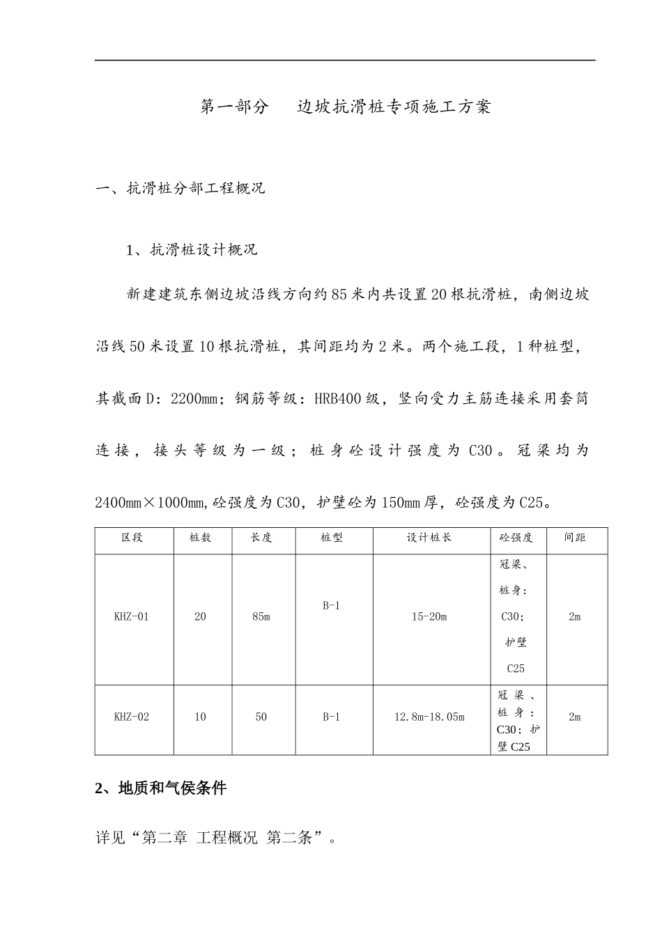 第一部分边坡抗滑桩专项施工方案_第1页