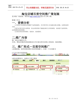 淘宝店铺百度空间推广策划案