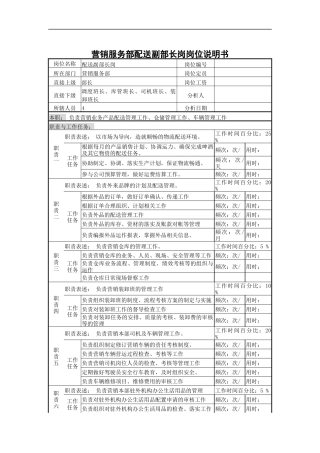 营销服务部配送副部长岗岗位说明书