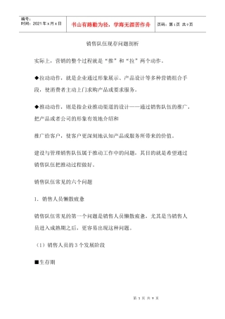销售队伍现存问题剖析