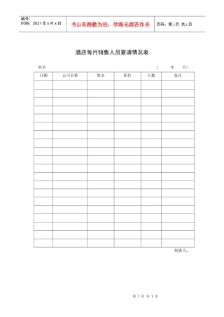 酒店每月销售人员宴请情况表