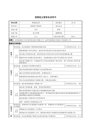 通信行业-集团客户营销部-营销组主管岗位说明书