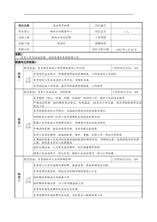 明达集团物业公司服务中心安全保卫经理职务说明书