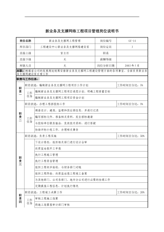 通信行业-工程建设中心基础网络建设室-新业务及支撑网络工程项目管理岗位说明书