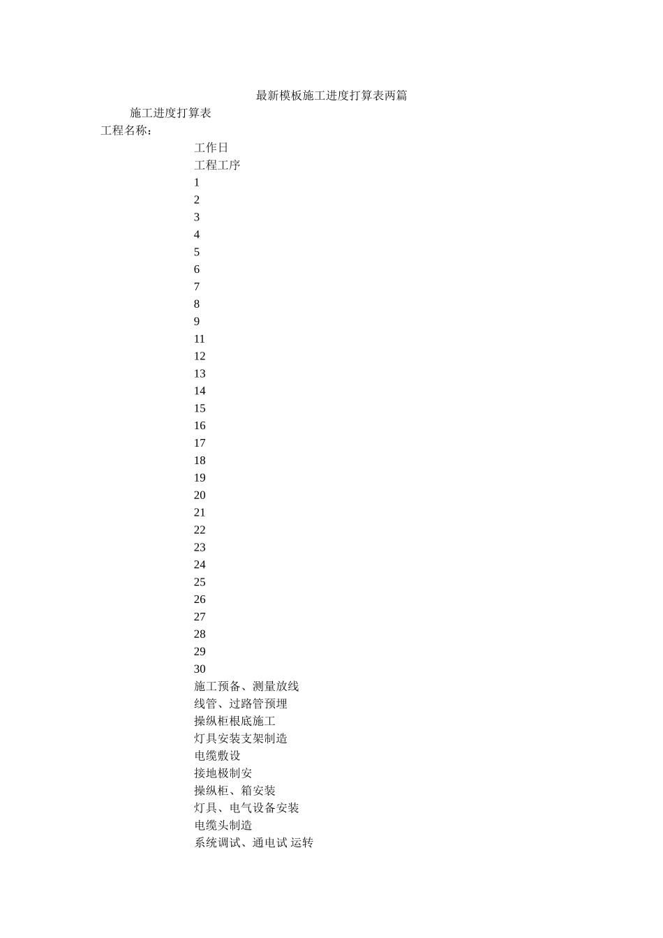最新模ۥ板施工进度计划表两篇精选 _第1页