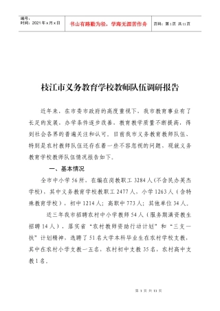 枝江市义务教育学校教师队伍调研报告范本