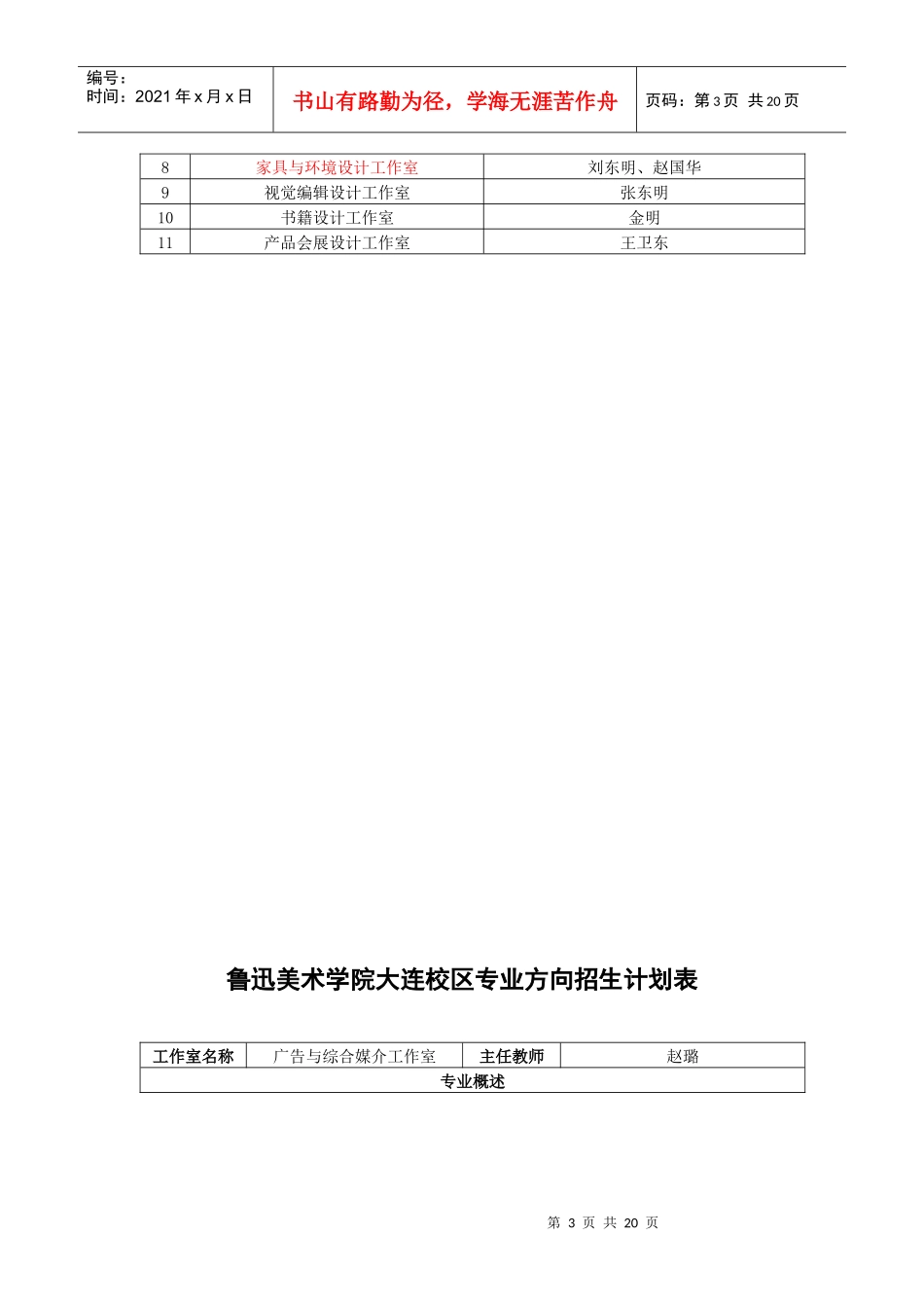 某学院大连校区专业方向招生计划表_第3页