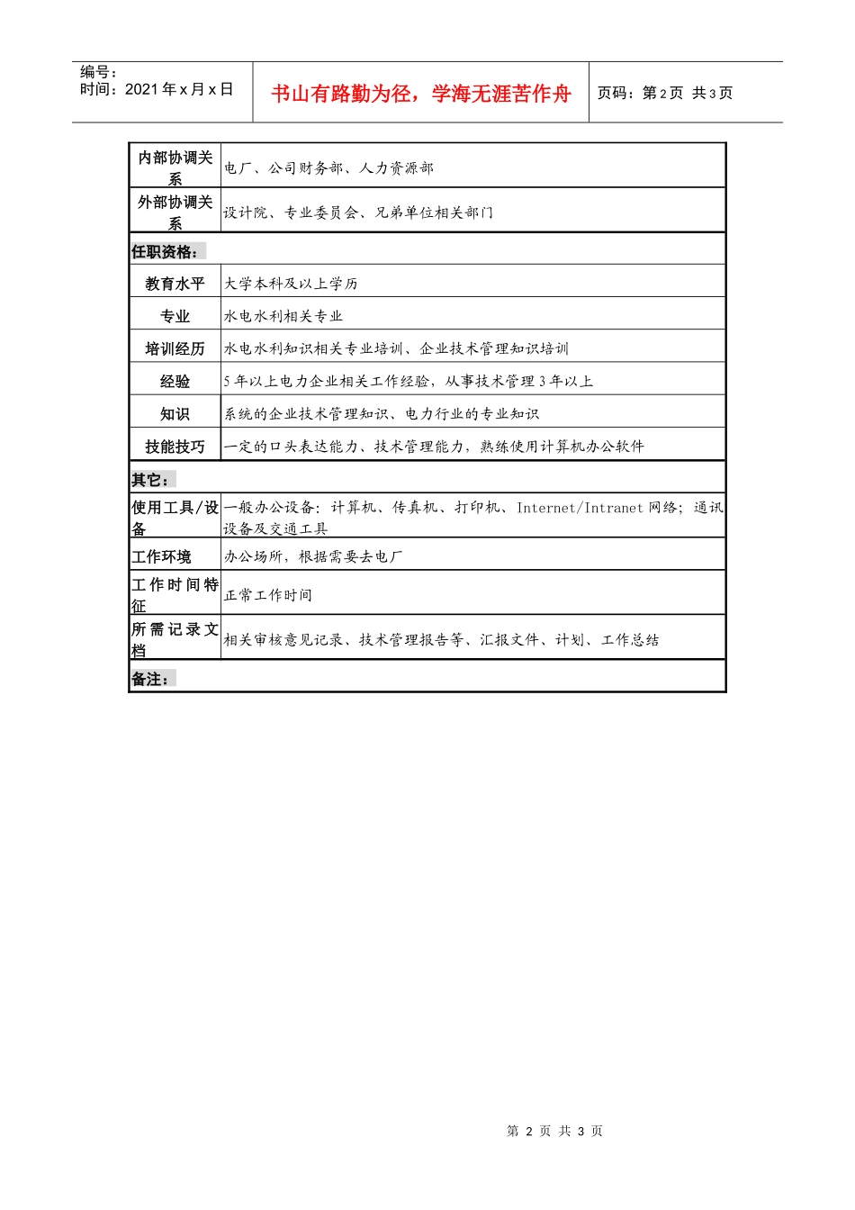 某发电企业技术支持服务职务说明书_第2页