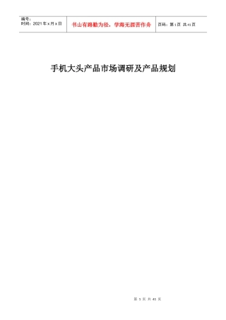 手机大头产品市场调研及产品规划