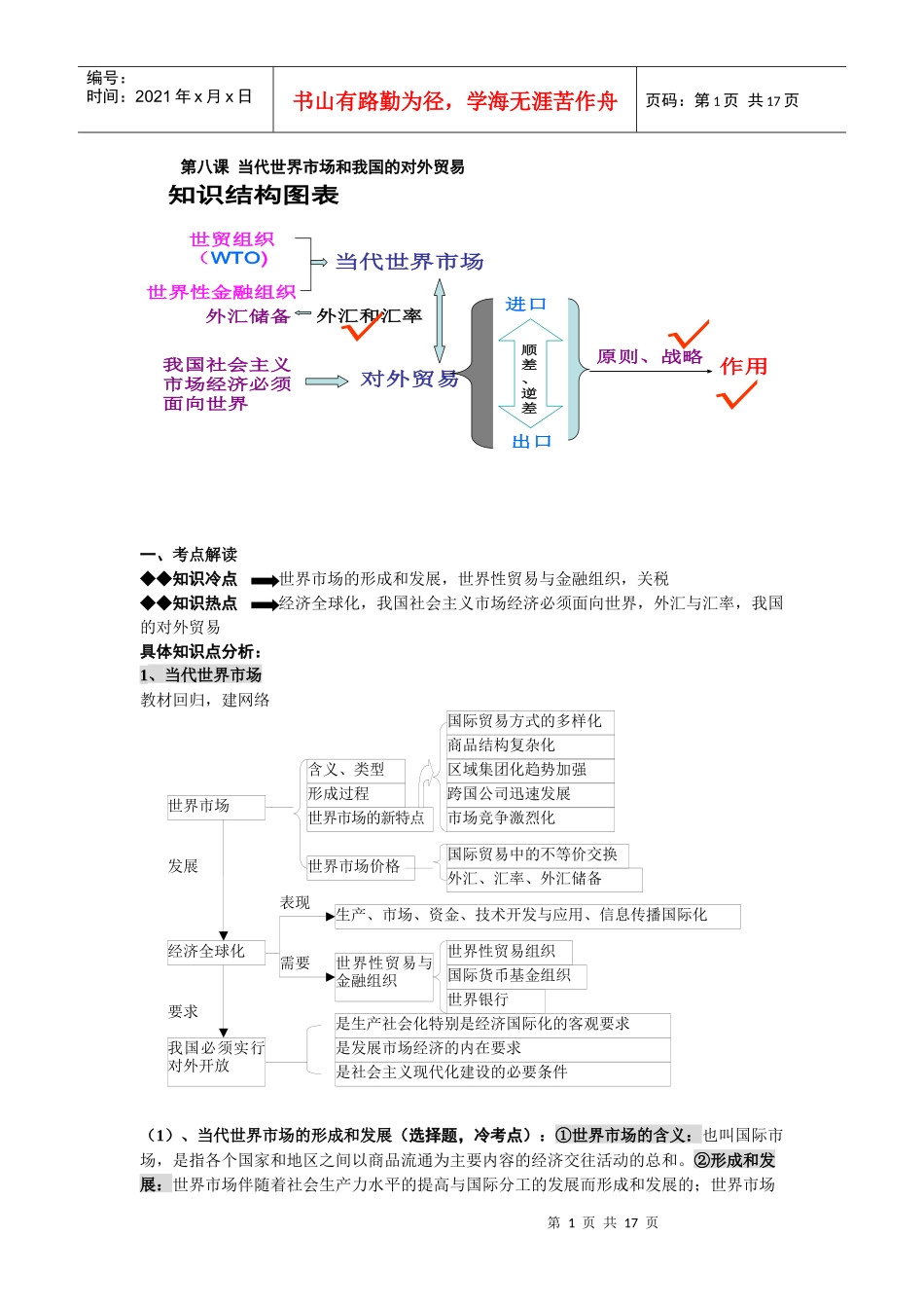 第八课 当代世界市场和我国的对外贸易复习教案(5)_第1页