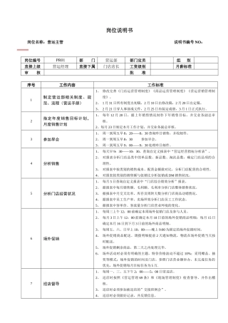 某大型跨国连锁超市超市营运主管岗位说明书