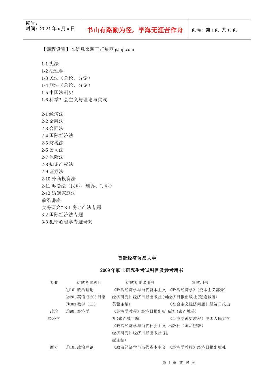 首都经济贸易大学课程设置_第1页