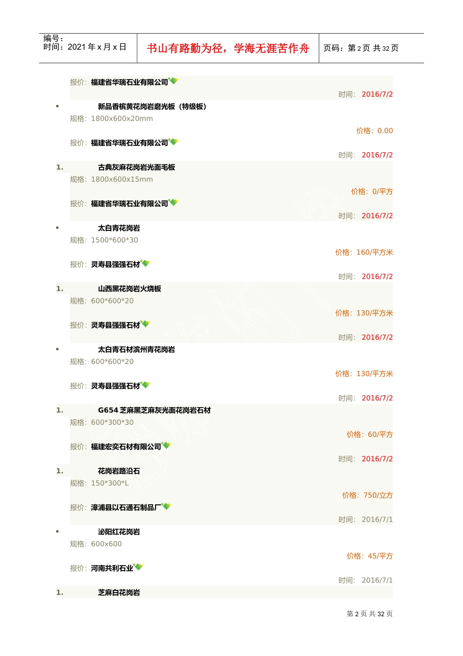 最全花岗岩石材价格表(DOC31页)_第2页