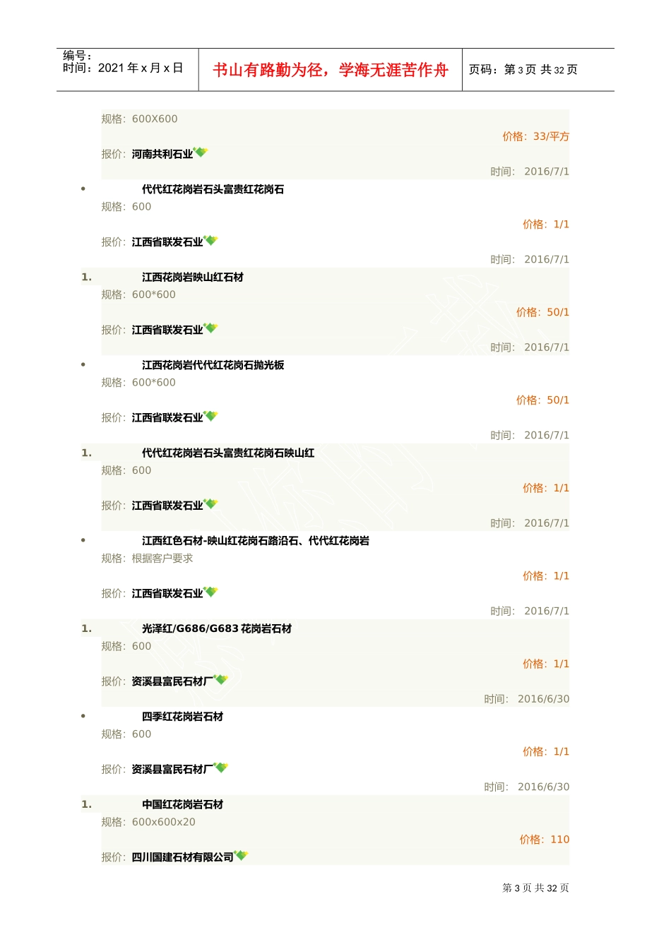 最全花岗岩石材价格表(DOC31页)_第3页