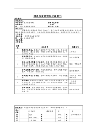 服务质量管理岗位说明书