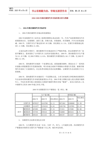 某年国内微型汽车市场形势分析与预测