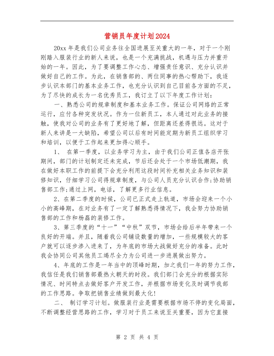 营销员年度计划2024_第2页