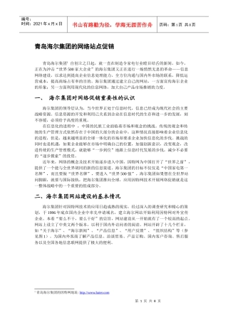 青岛海尔集团的网络站点促销
