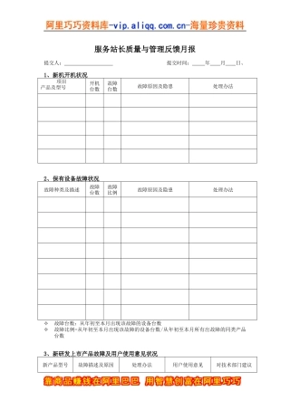 服务站长质量与管理反馈月报