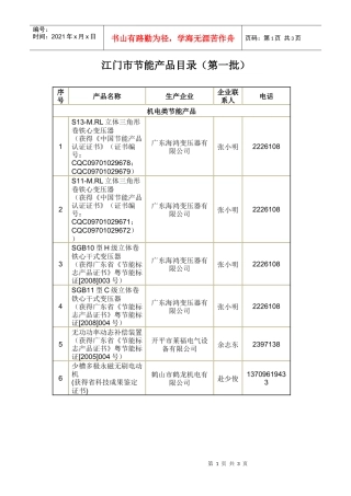江门市节能产品目录（第一批）
