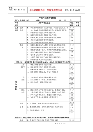 销售核算岗位绩效考核表主管级