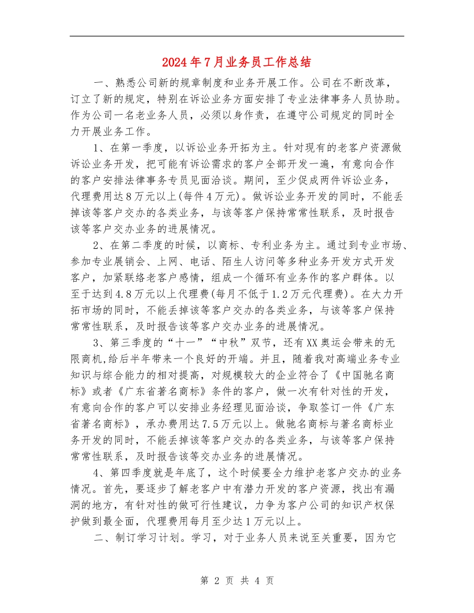 2024年7月业务员工作总结_第2页