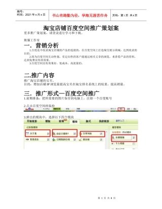 淘宝店铺百度空间推广策划方案