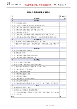 财务部收银服务质量检查标准