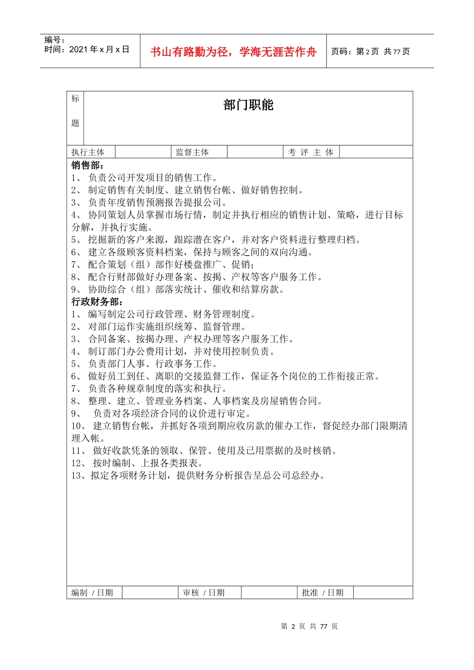 房地产营销策划部岗位职责制度_62页_第2页