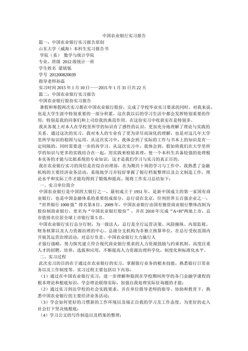 中国农业银行实习报告参考精选 _第1页