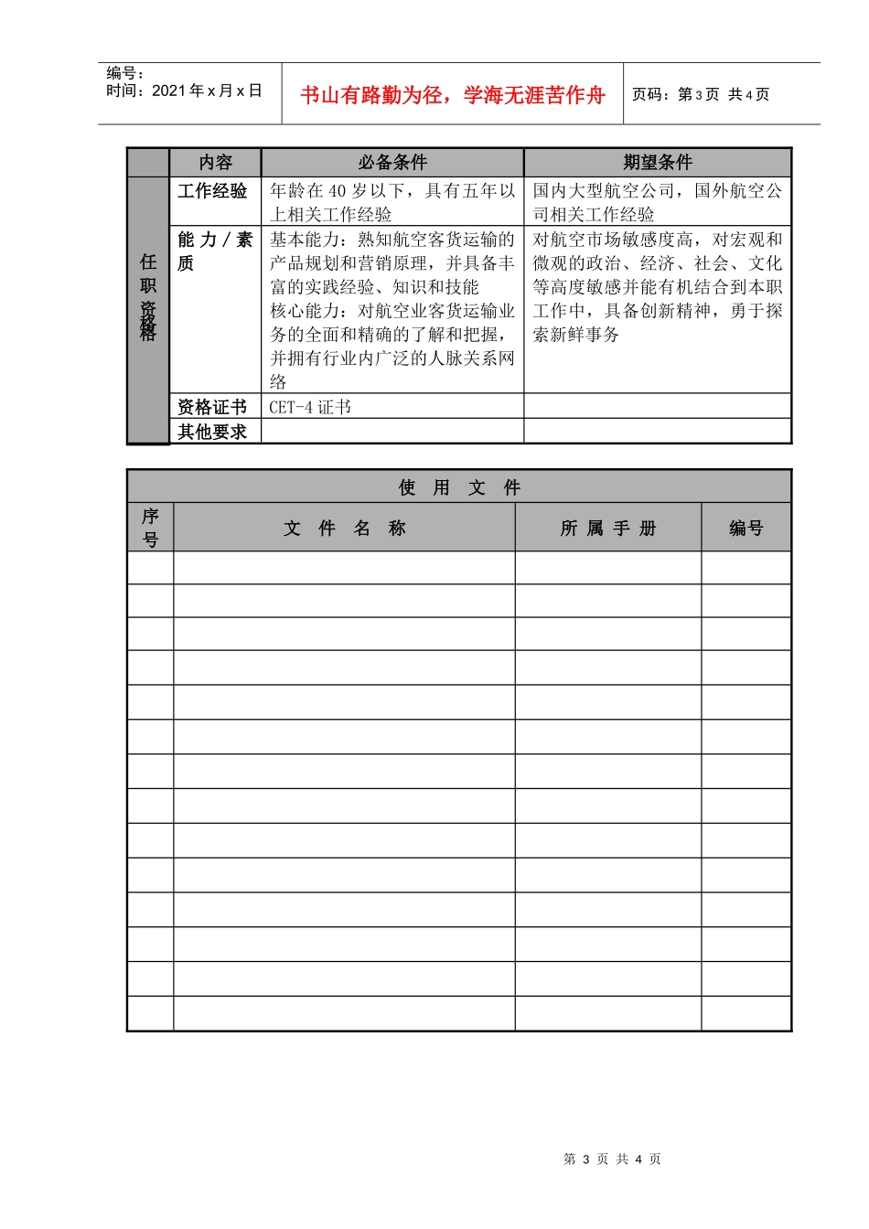 某航空物流公司销售经理职位说明书及关键绩效标准_第3页