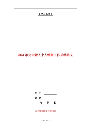 2024年公司新人个人销售工作总结范文