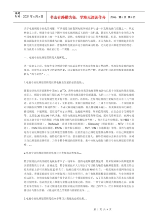 论电视专业化频道的营销策略