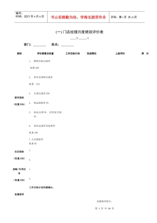 门店人员月度绩效评价表