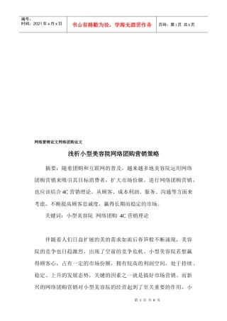 浅析小型美容院网络团购营销策略