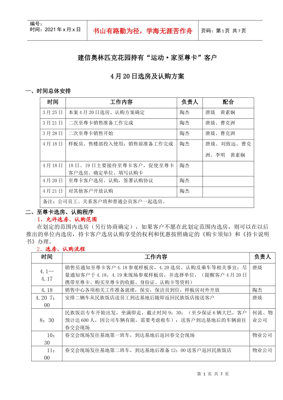 房地产销售现场选房细分工方案_第1页