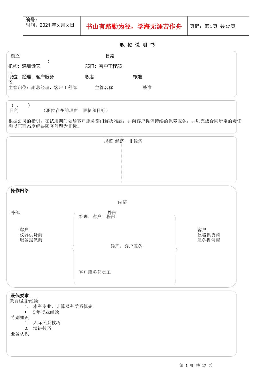深圳某公司客户工程部岗位职责说明书_第1页