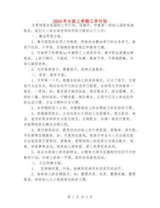 2024年大班上学期工作计划