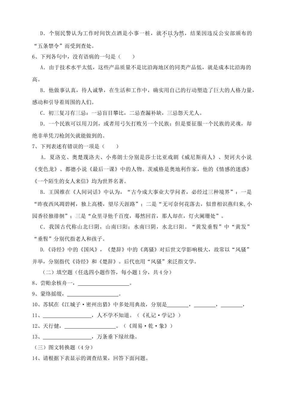 浙江省余姚2010年初中语文自主招生模拟考试 人教新课标 _第2页
