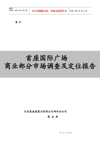 郑州市某国际广场项目商业市场调研及战略定位策划报告