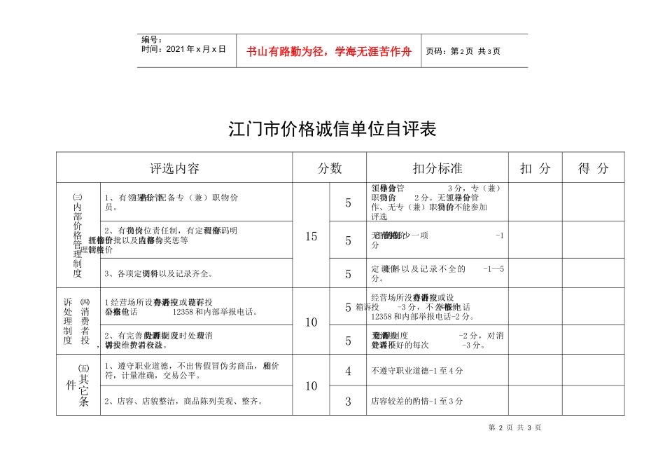 江门市价格诚信单位自评表_第2页
