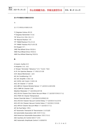 进口汽车维修技术缩略英语词典