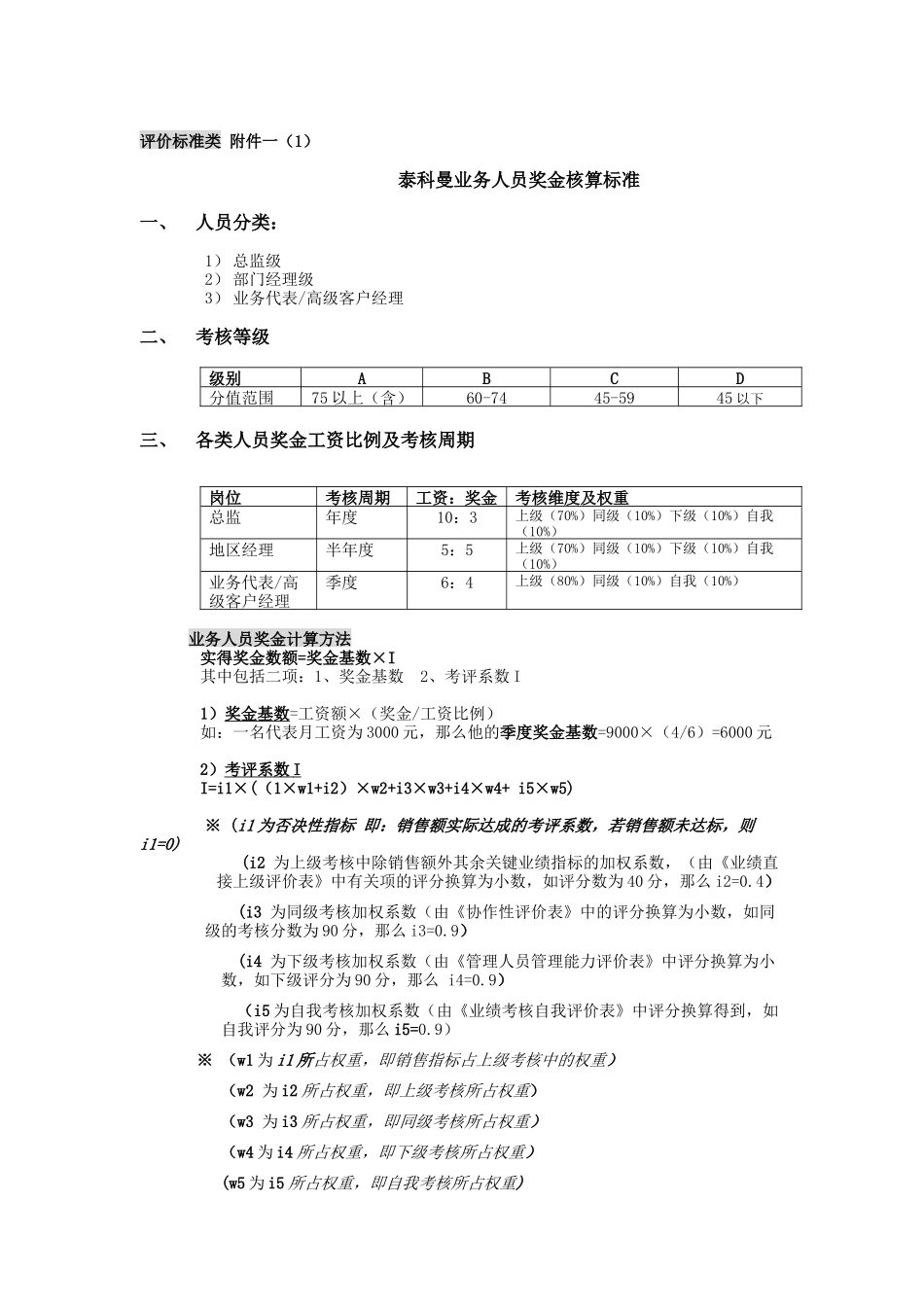 泰科曼业务人员奖金核算标准_第1页
