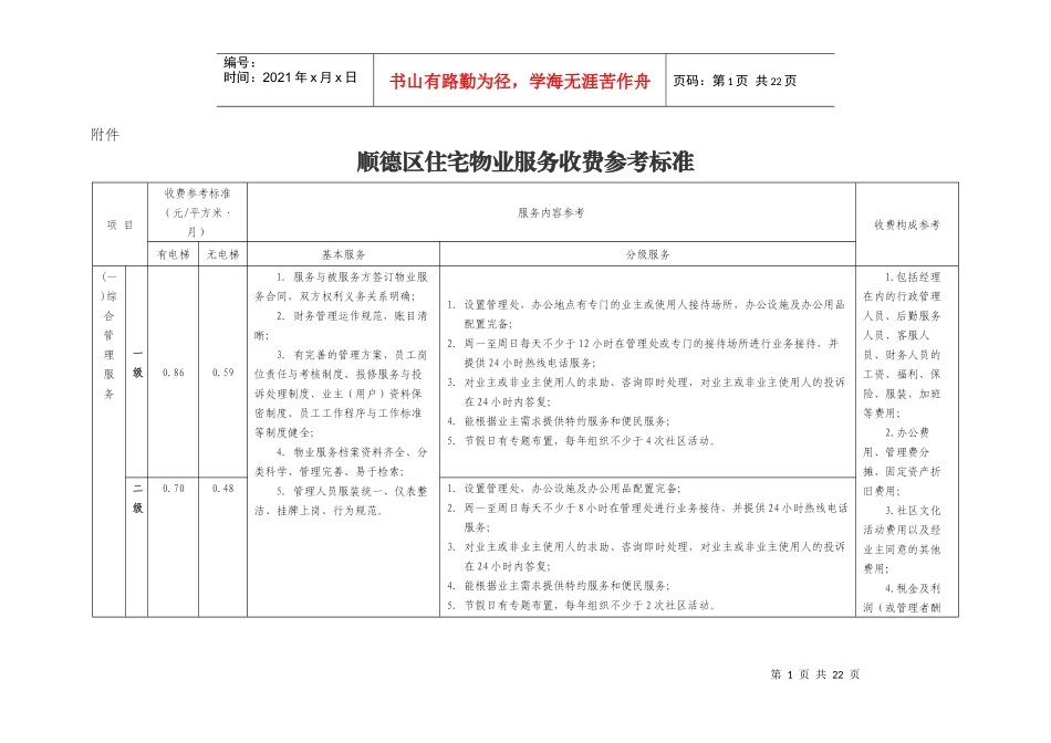 顺德区住宅物业服务收费参考标准doc_第1页