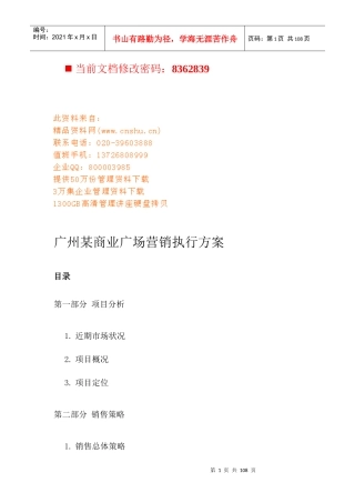 某商业广场营销执行方案研讨