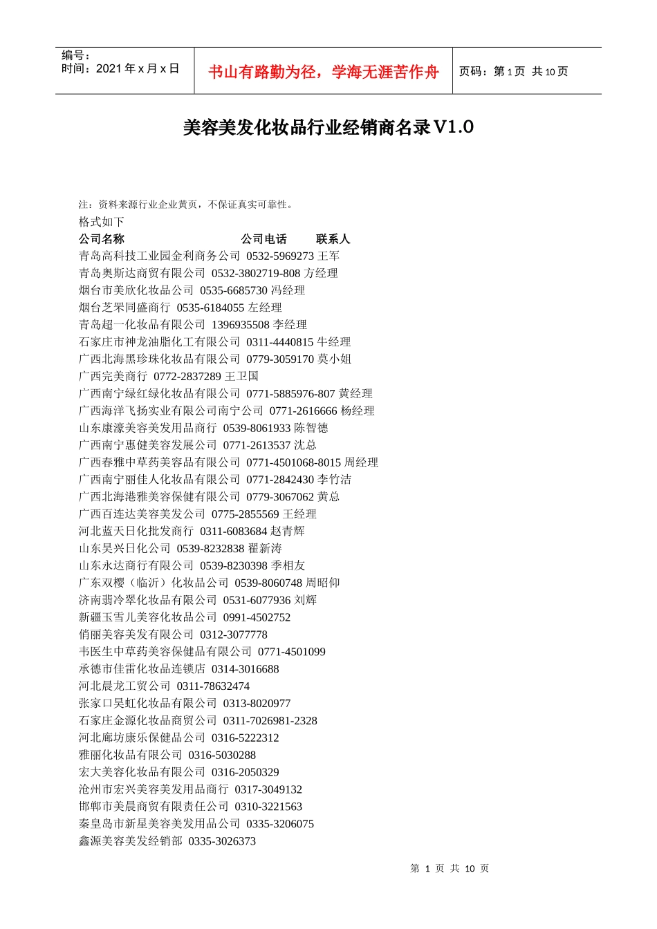美容美发化妆品行业经销商名录V1.0_第1页