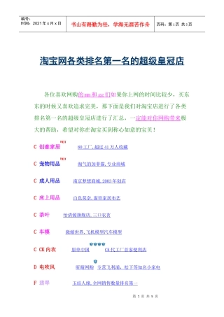 淘宝网各类店铺排名第一名的超级皇冠店网购精品