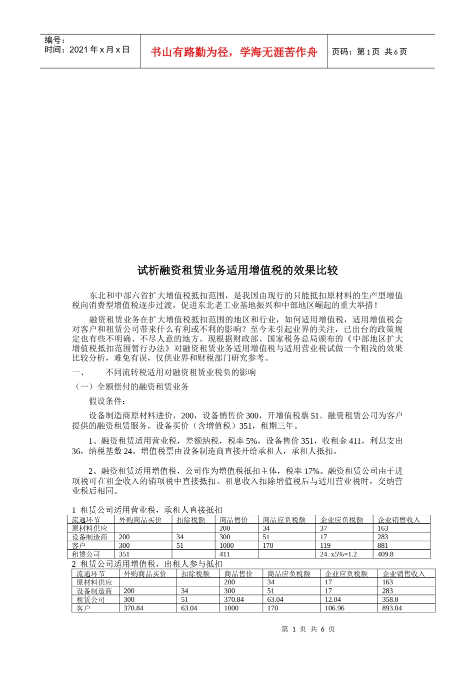 试谈融资租赁业务适用增值税的效果比较_第1页