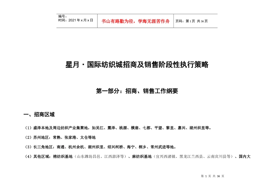 盛泽-星月国际纺织城招商及销售阶段性执行策略-31DOC_第1页