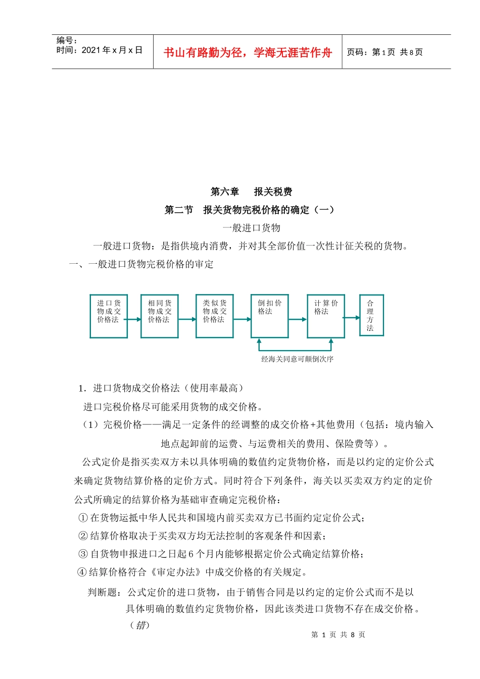 试谈报关货物完税价格的确定_第1页